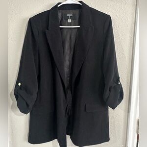 Tahari Black Women's Blazer Rolled Sleeves with Button Tab M